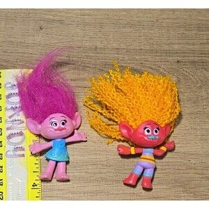 Dreamworks Trolls Movie Toy Figures Lot Poppy &  DJ 4" TALL